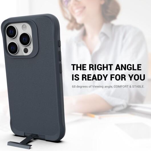 Apple iPhone 15 Pro Max Hoesje Metalen Kickstand Back Cover Grijs afbeelding 5