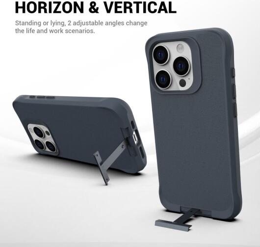 Apple iPhone 15 Pro Max Hoesje Metalen Kickstand Back Cover Grijs afbeelding 7