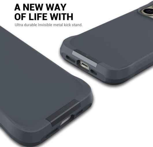 Apple iPhone 15 Pro Max Hoesje Metalen Kickstand Back Cover Grijs afbeelding 8