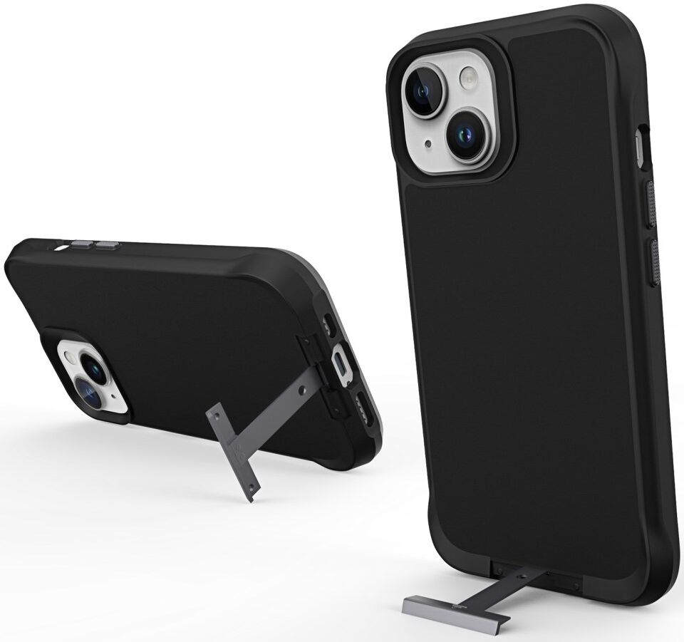 Apple iPhone 15 Plus Hoesje Metalen Kickstand Back Cover Zwart afbeelding 1
