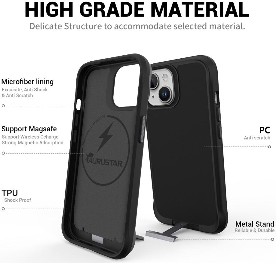 Apple iPhone 15 Plus Hoesje Metalen Kickstand Back Cover Zwart afbeelding 3
