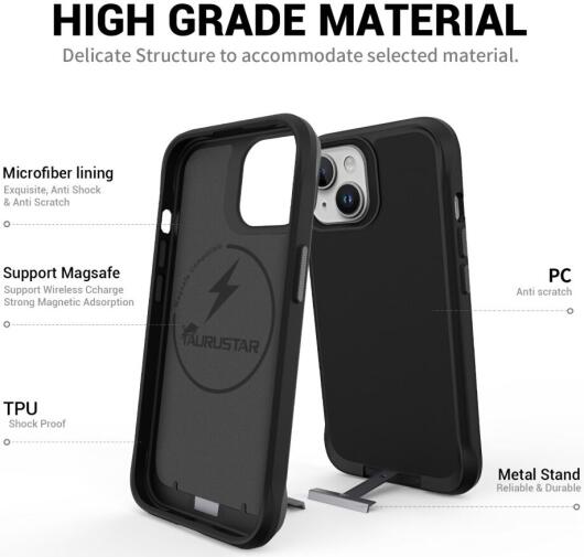 Apple iPhone 15 Plus Hoesje Metalen Kickstand Back Cover Zwart afbeelding 3