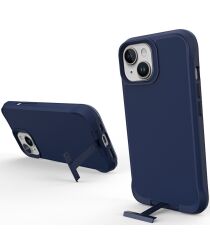 Apple iPhone 15 Plus Hoesje Metalen Kickstand Back Cover Blauw