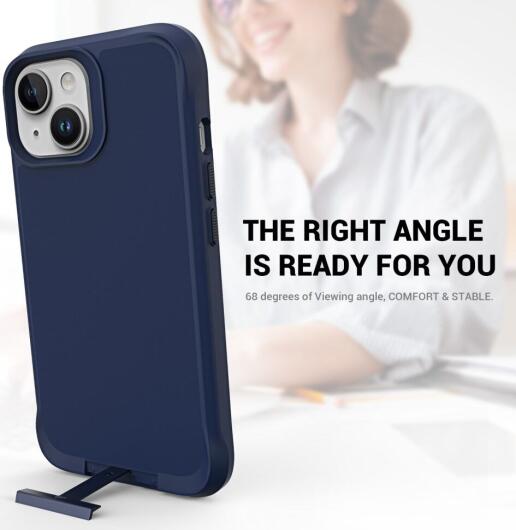 Apple iPhone 15 Plus Hoesje Metalen Kickstand Back Cover Blauw afbeelding 5