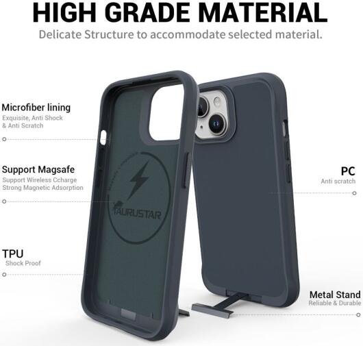 Apple iPhone 15 Plus Hoesje Metalen Kickstand Back Cover Grijs afbeelding 2