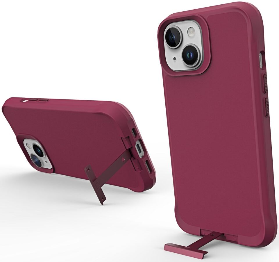 Apple iPhone 15 Plus Hoesje Metalen Kickstand Back Cover Rood afbeelding 1
