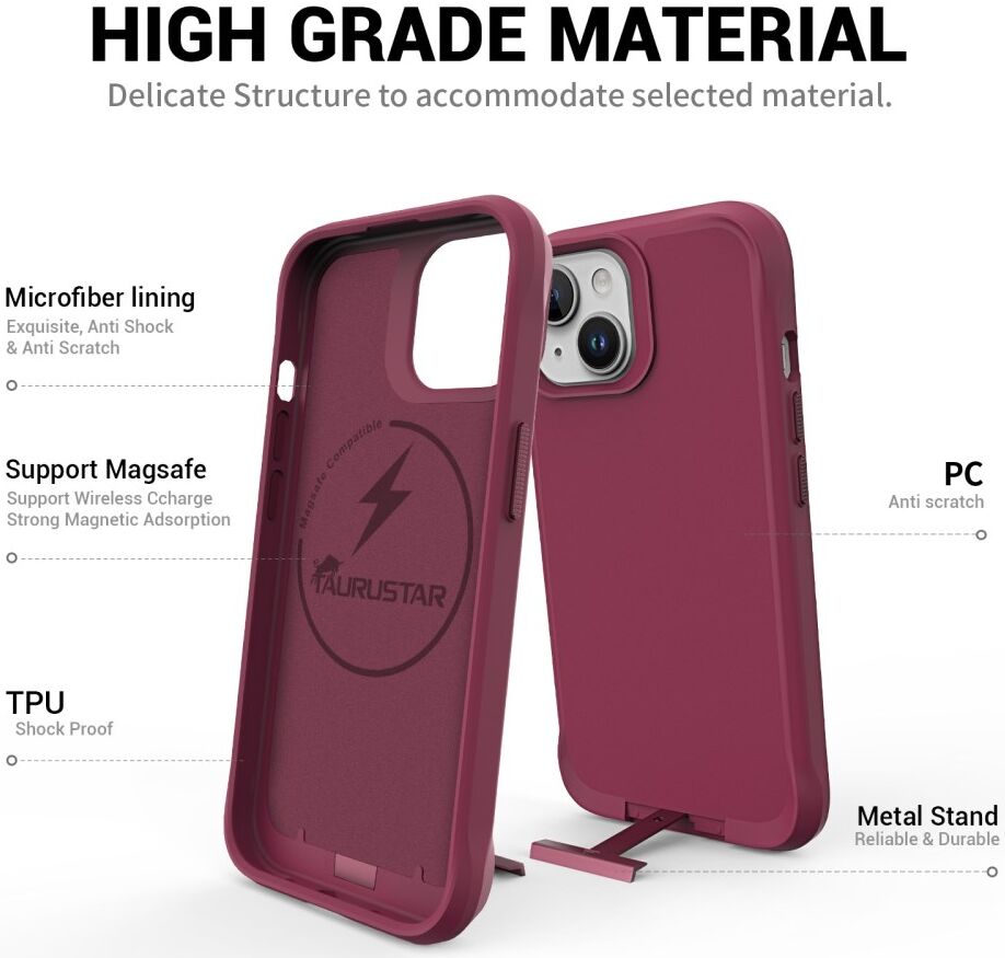 Apple iPhone 15 Plus Hoesje Metalen Kickstand Back Cover Rood afbeelding 3