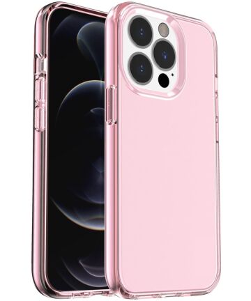 Apple iPhone 15 Pro Hoesje TPU Back Cover Roze Transparant Hoesjes