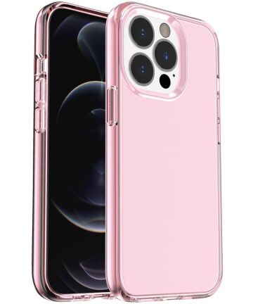 Apple iPhone 15 Pro Max Hoesje TPU Back Cover Roze Transparant Hoesjes