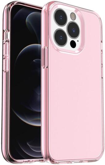 Apple iPhone 15 Pro Max Hoesje TPU Back Cover Roze Transparant afbeelding 1