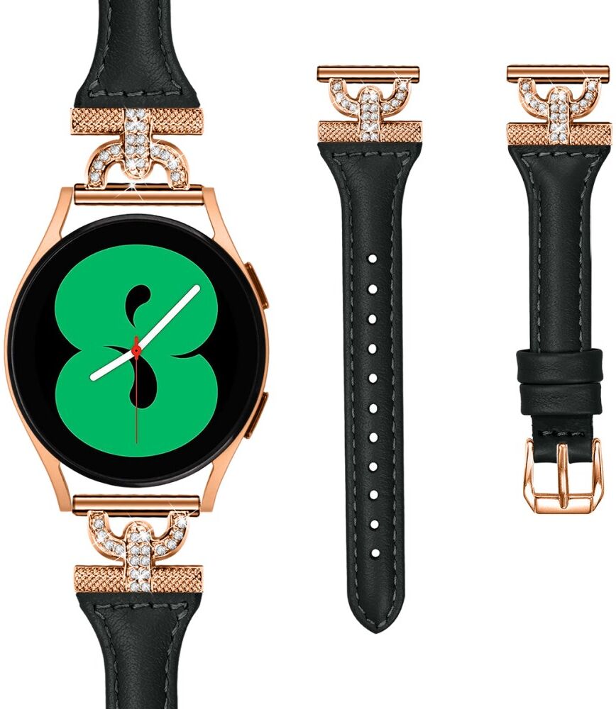 Universeel Smartwatch 20MM Bandje Echt Leer met Roze Gouden Gesp Zwart afbeelding 2