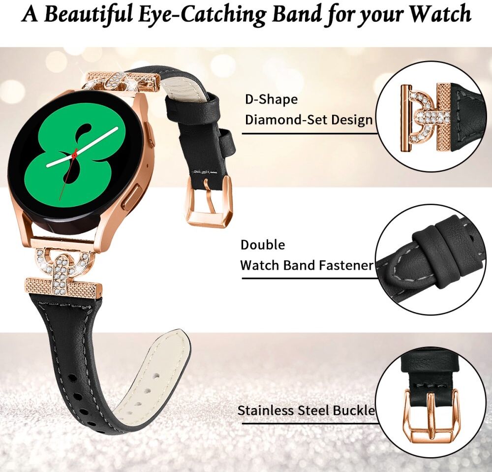 Universeel Smartwatch 20MM Bandje Echt Leer met Roze Gouden Gesp Zwart afbeelding 3