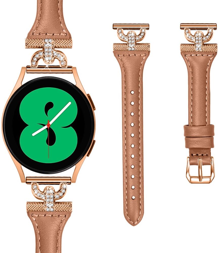 Universeel Smartwatch 20MM Bandje Echt Leer met Roze Gouden Gesp Bruin afbeelding 2