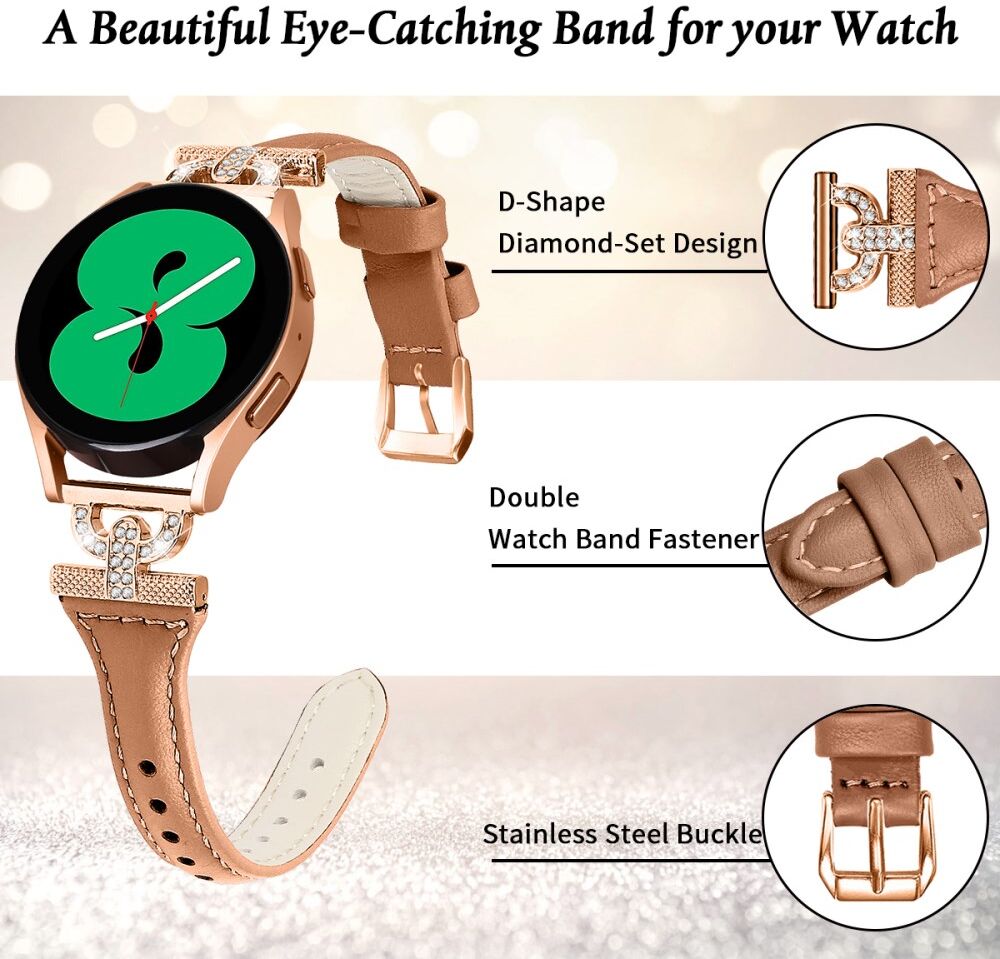 Universeel Smartwatch 20MM Bandje Echt Leer met Roze Gouden Gesp Bruin afbeelding 3