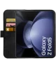 Rosso Deluxe Samsung Galaxy Z Fold 5 Hoesje Echt Leer Book Case Zwart