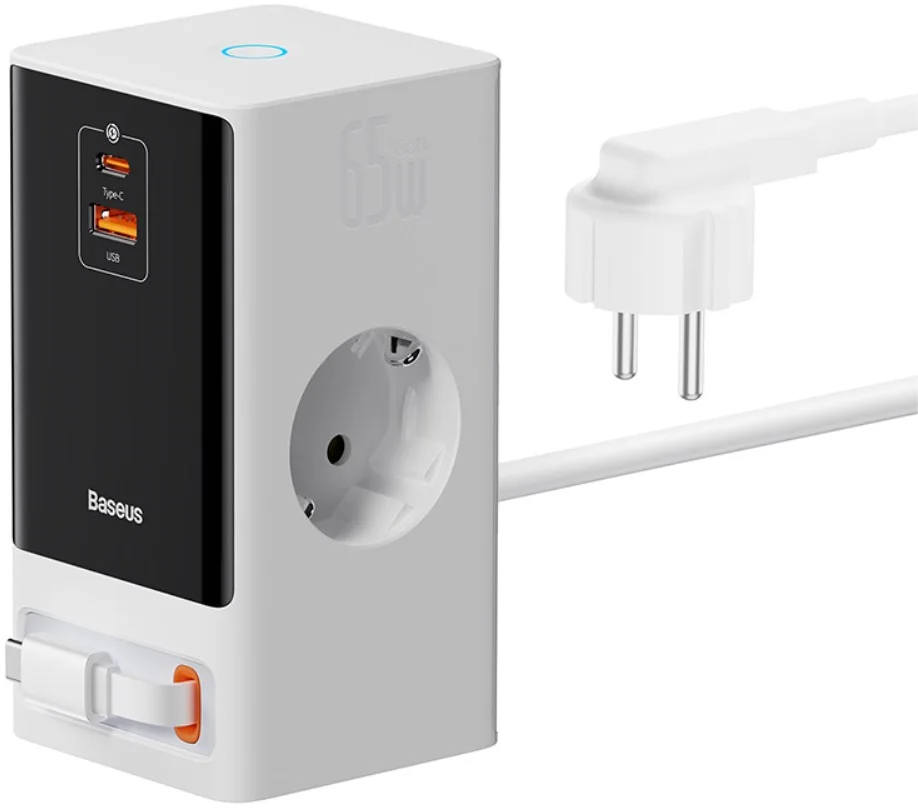 Baseus GaN 65W Fast Charge Laadstation met AC/USB-C/USB-A Wit afbeelding 1