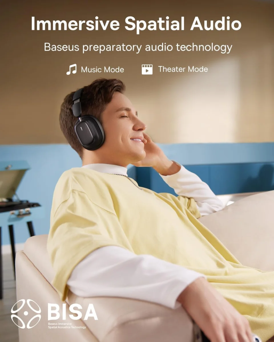 Baseus Bowie H1i Noise Cancelling Draadloze Koptelefoon ANC Zwart afbeelding 3