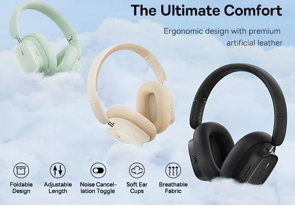 Baseus Bowie H1i Noise Cancelling Draadloze Koptelefoon ANC Zwart afbeelding 6