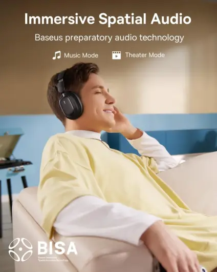 Baseus Bowie H1i Noise Cancelling Draadloze Koptelefoon ANC Zwart afbeelding 3
