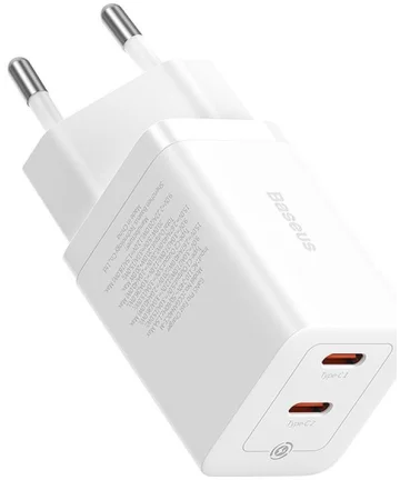 Baseus GaN5 Pro 40W Compacte Fast Charger Duo USB-C Wit Opladers