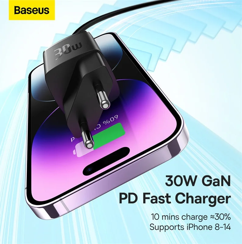 Baseus GaN5 30W Compacte Snellader USB-C PD Zwart afbeelding 3