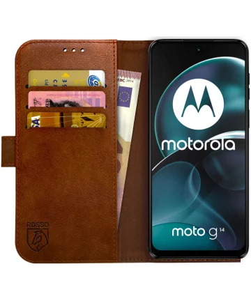 Rosso Element Motorola Moto G14 Hoesje Book Case Wallet Bruin Hoesjes