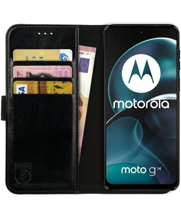 Rosso Element Motorola Moto G14 Hoesje Book Case Wallet Zwart Hoesjes