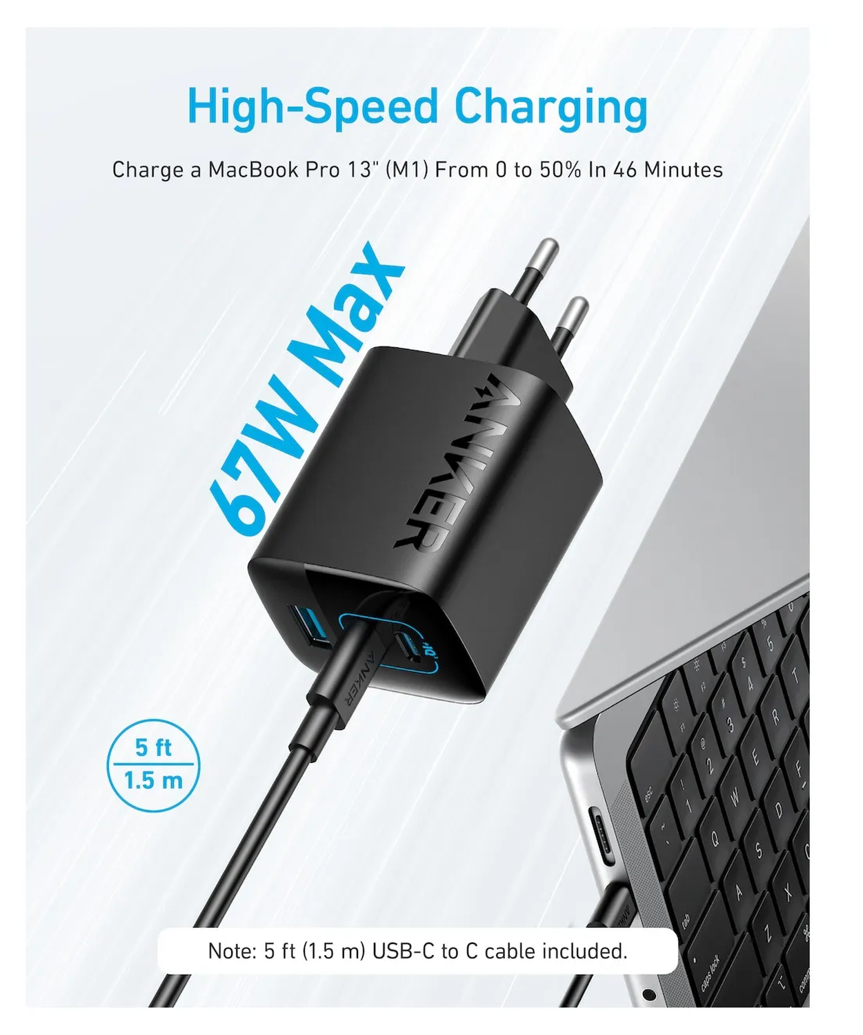 Anker 336 (67W) Fast Charger 3-Poorts USB-A en USB-C Adapter Zwart afbeelding 6