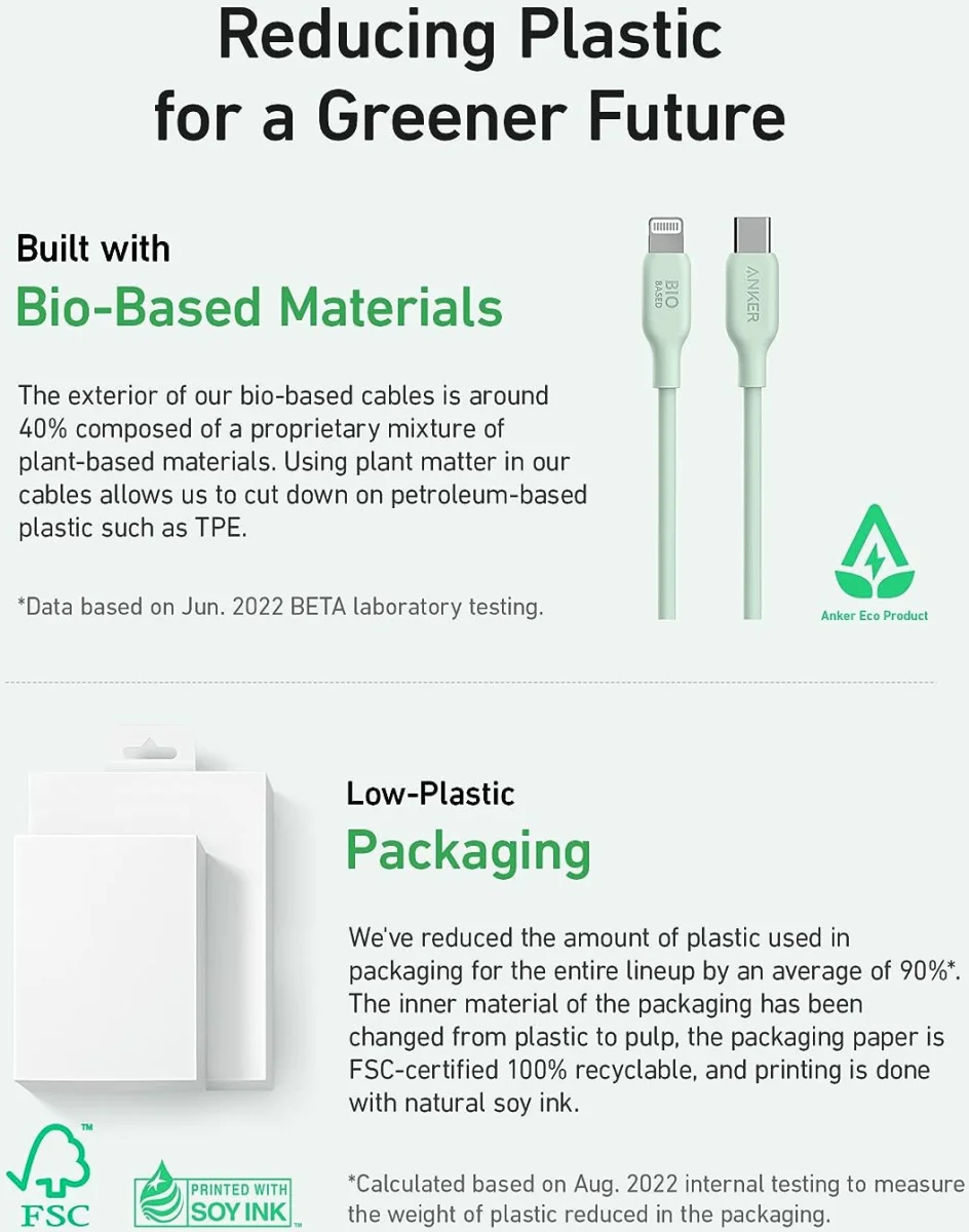 Anker 541 Bio-Based (30W) USB-C naar Apple Lightning Kabel 1.8M Groen afbeelding 6