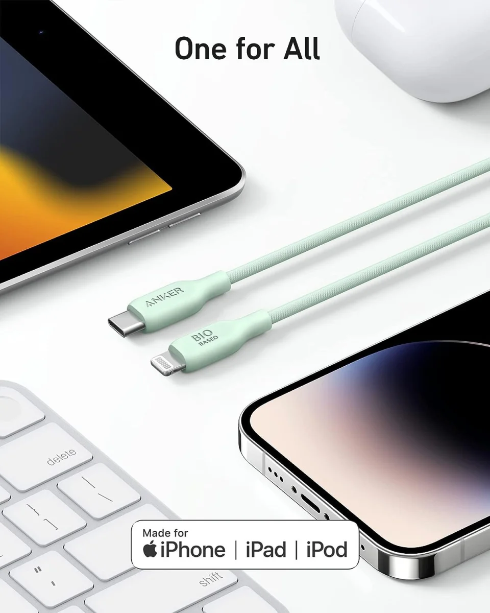 Anker 541 Bio-Based (30W) USB-C naar Apple Lightning Kabel 1.8M Groen afbeelding 2