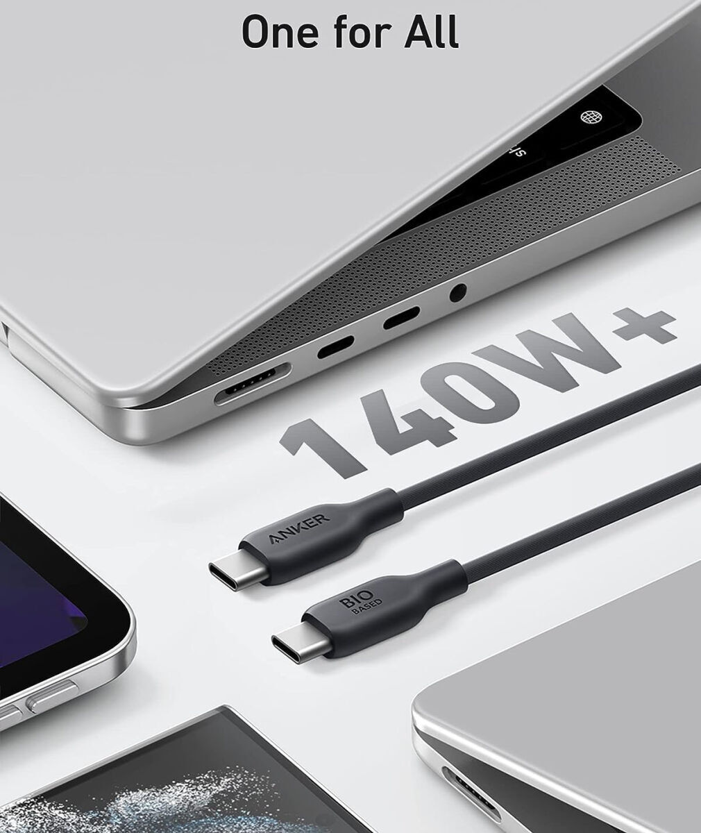 Anker 543 Bio-Based (140W) USB-C naar USB-C Kabel 0.9 Meter Zwart afbeelding 2