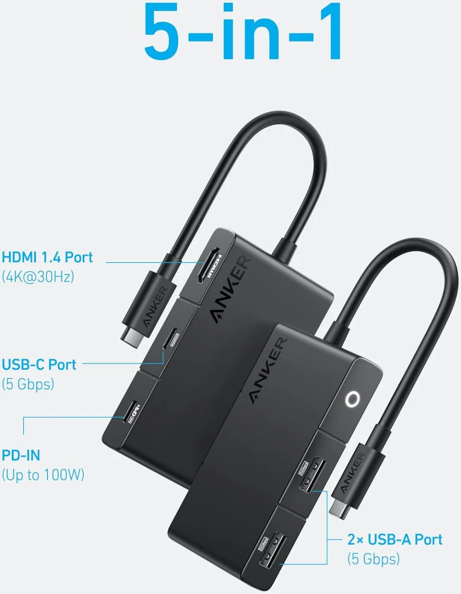 Anker 332 5-in-1 USB-C Hub HDMI 1.4 / 2x USB-C 100W / 2x USB-A  5Gbps afbeelding 2