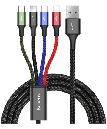 Baseus USB 4-in-1 Kabel met Micro-USB /2x USB-C / Lightning 1.2M Zwart Kabels
