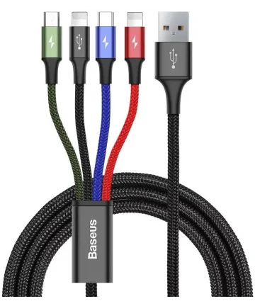 Baseus USB 4-in-1 Kabel Micro-USB / USB-C / 2x Lightning 1.2M Zwart Kabels