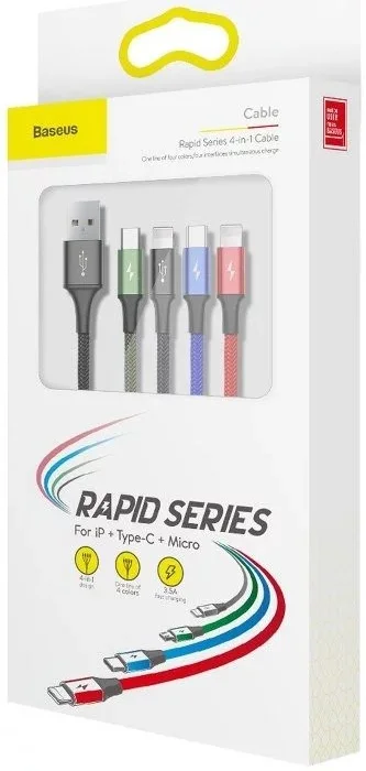 Baseus USB 4-in-1 Kabel Micro-USB / USB-C / 2x Lightning 1.2M Zwart afbeelding 8