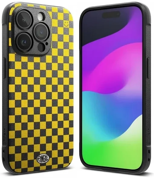 Ringke Onyx Design iPhone 15 Pro Hoesje Flexibel TPU Checkerboard afbeelding 1