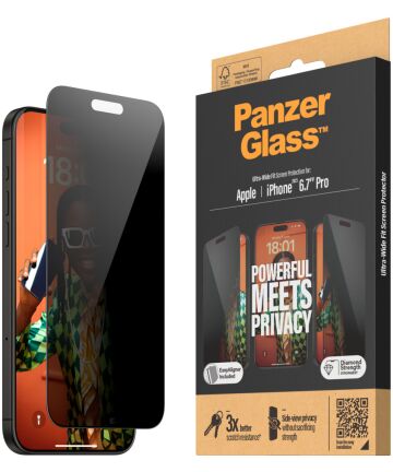 PanzerGlass Ultra-Wide iPhone 15 Pro Max Privacy Glass EasyAligner Screen Protectors