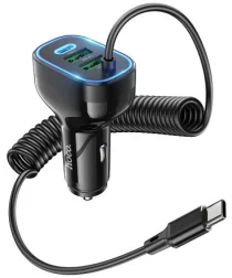 Hoco NZ11A 30W PD Autolader met Ingebouwde USB-C Kabel Zwart