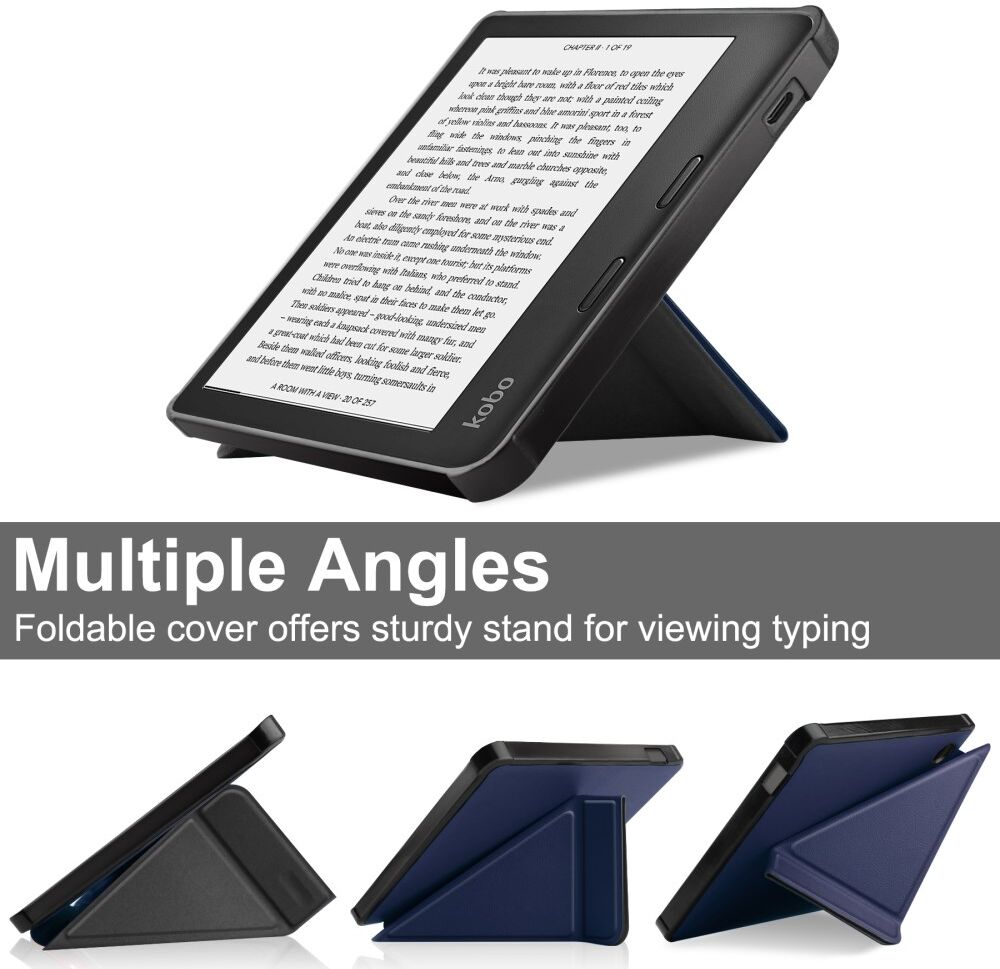 Kobo Libra 2 Hoes Origami Book Case met Standaard Blauw afbeelding 2