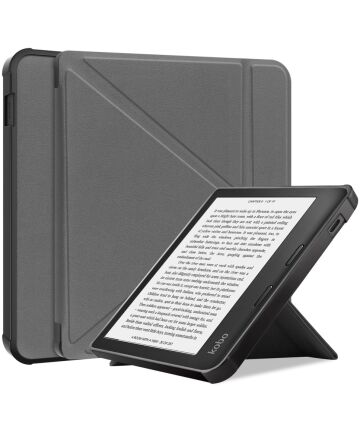 Kobo Libra 2 Hoes Origami Book Case met Standaard Grijs Hoesjes
