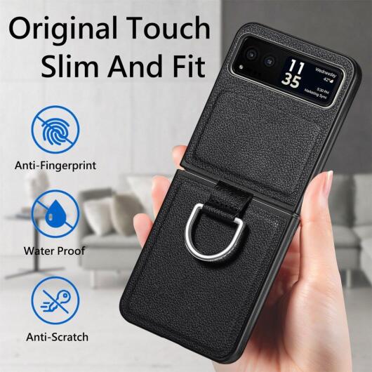 Motorola Razr 40 Hoesje met Kunstleer Coating Back Cover Zwart afbeelding 9