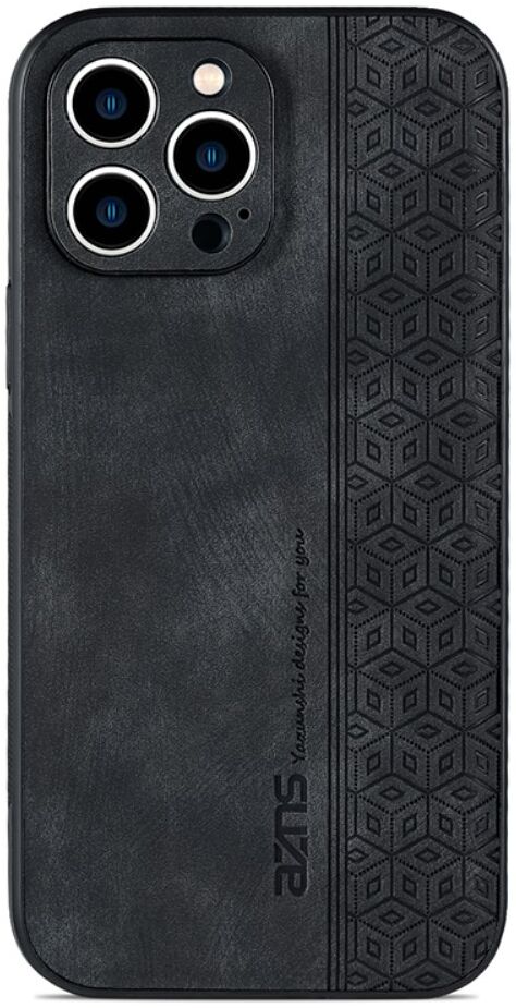 AZNS Apple iPhone 15 Pro Max Hoesje met Kunstleer Coating Zwart afbeelding 1
