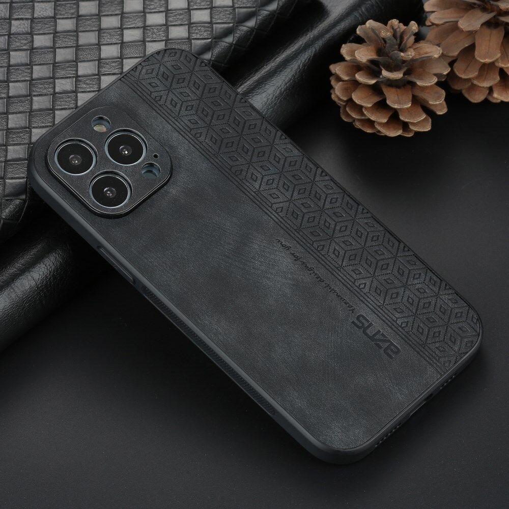 AZNS Apple iPhone 15 Pro Max Hoesje met Kunstleer Coating Zwart afbeelding 2