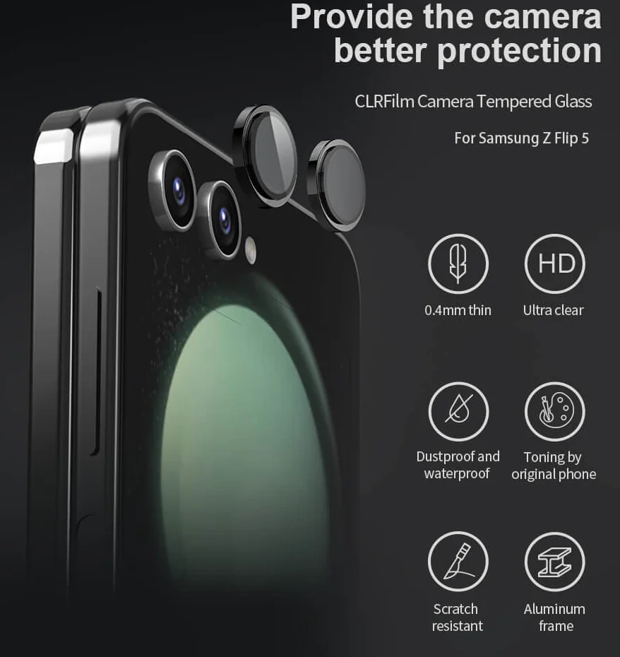 Nillkin Samsung Galaxy Z Flip 5 Camera Protector Tempered Glass Zwart afbeelding 12