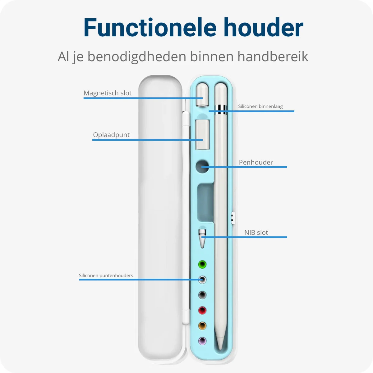 Apple Pencil (1 & 2 Generatie) Houder Hoesje Blauw afbeelding 4