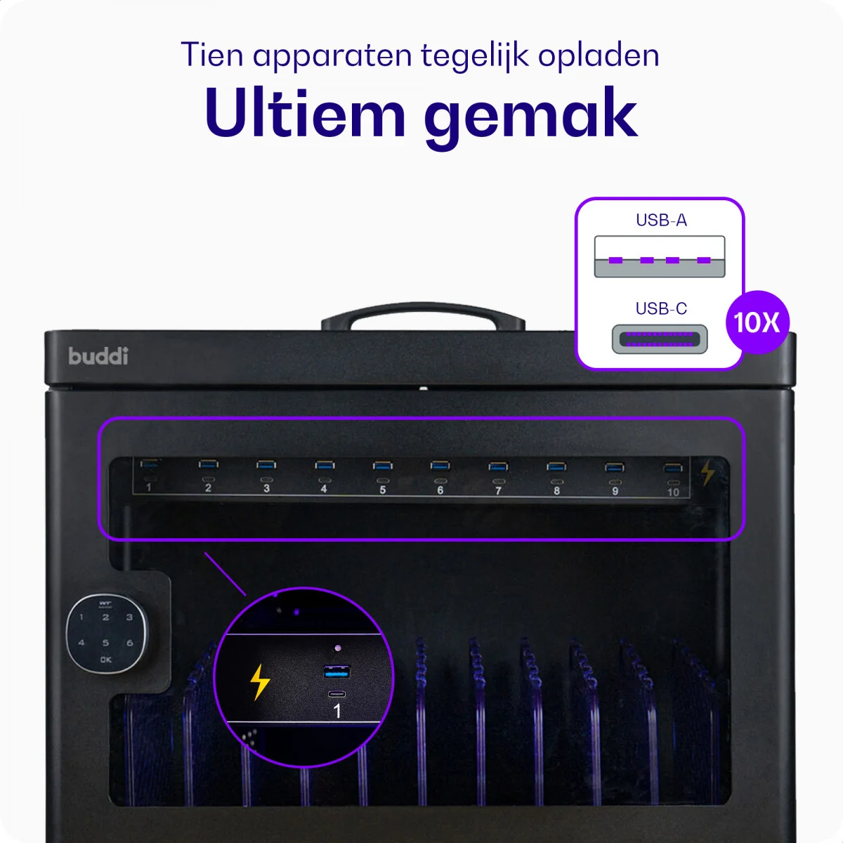 Buddi Collect Oplaadstation Kast voor 10 Tablets / Smartphones / Laptops afbeelding 2