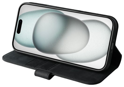 Rosso Elite iPhone 15 Hoesje MagSafe Book Case Echt Leer Zwart afbeelding 10