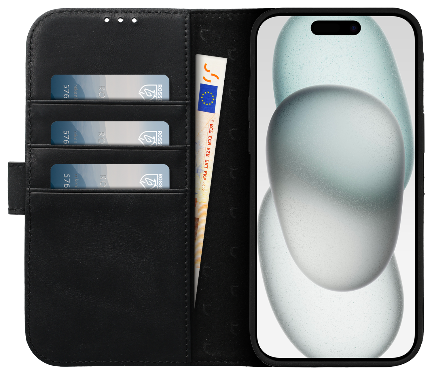 Rosso Elite iPhone 15 Plus Hoesje MagSafe Book Case Leer Zwart afbeelding 2