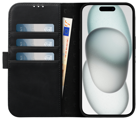 Rosso Elite iPhone 15 Plus Hoesje MagSafe Book Case Leer Zwart afbeelding 2