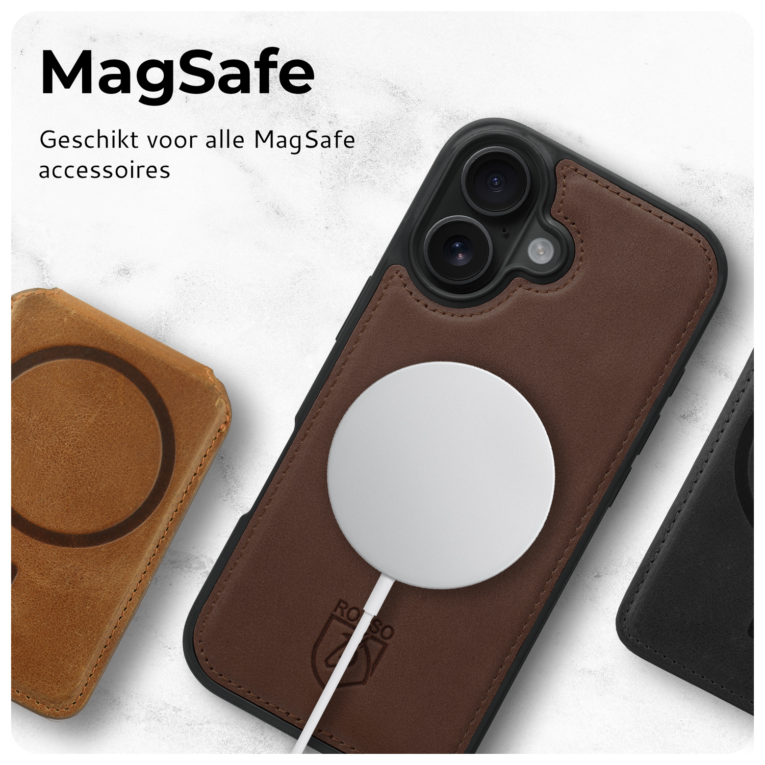 Rosso Elite iPhone 15 Plus Hoesje MagSafe Book Case Leer Bruin afbeelding 7